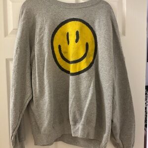 Cozy Gray Sweater with Yellow Smiley Face